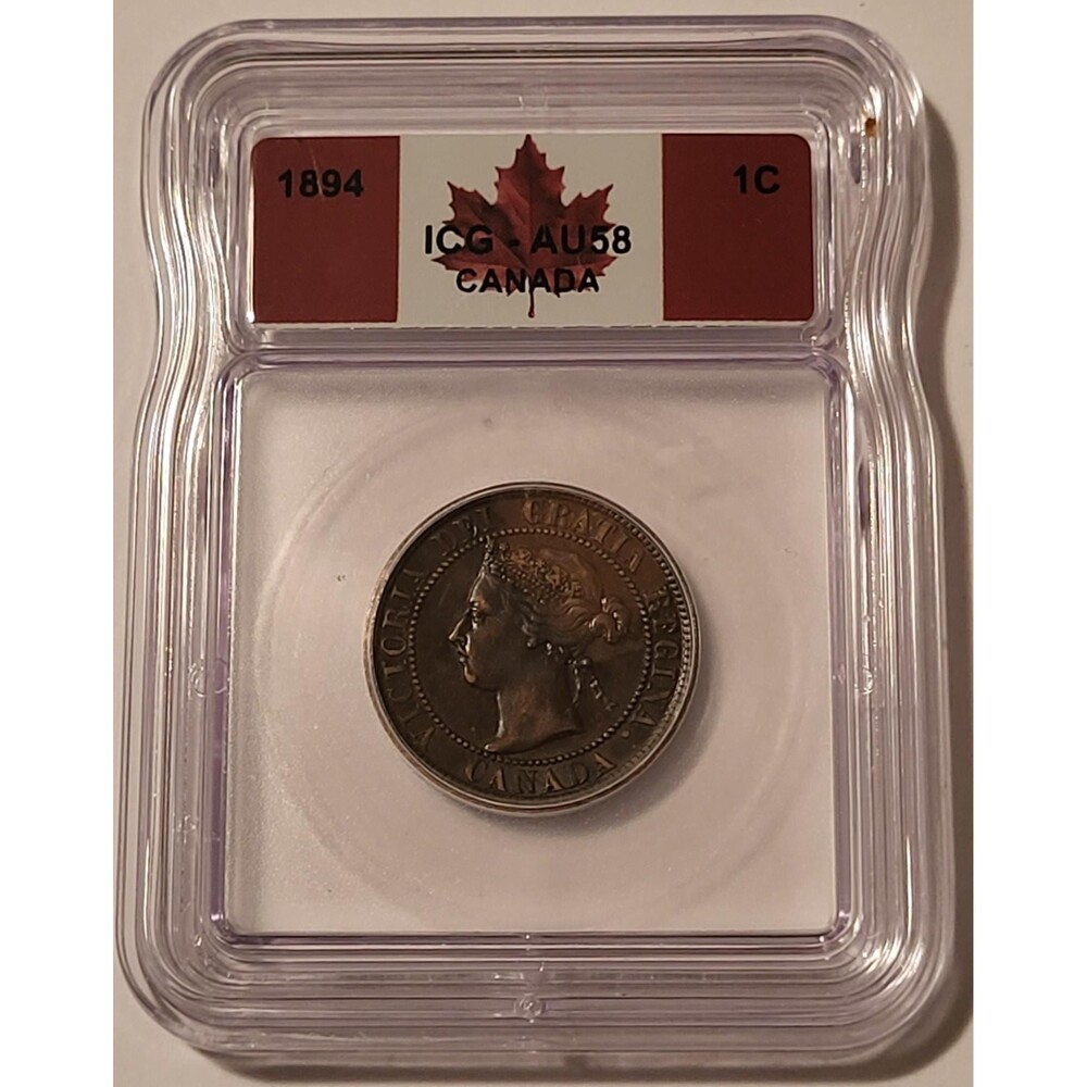 Canada Victoria 1894 Large Cent AU58 ICG Flag Label